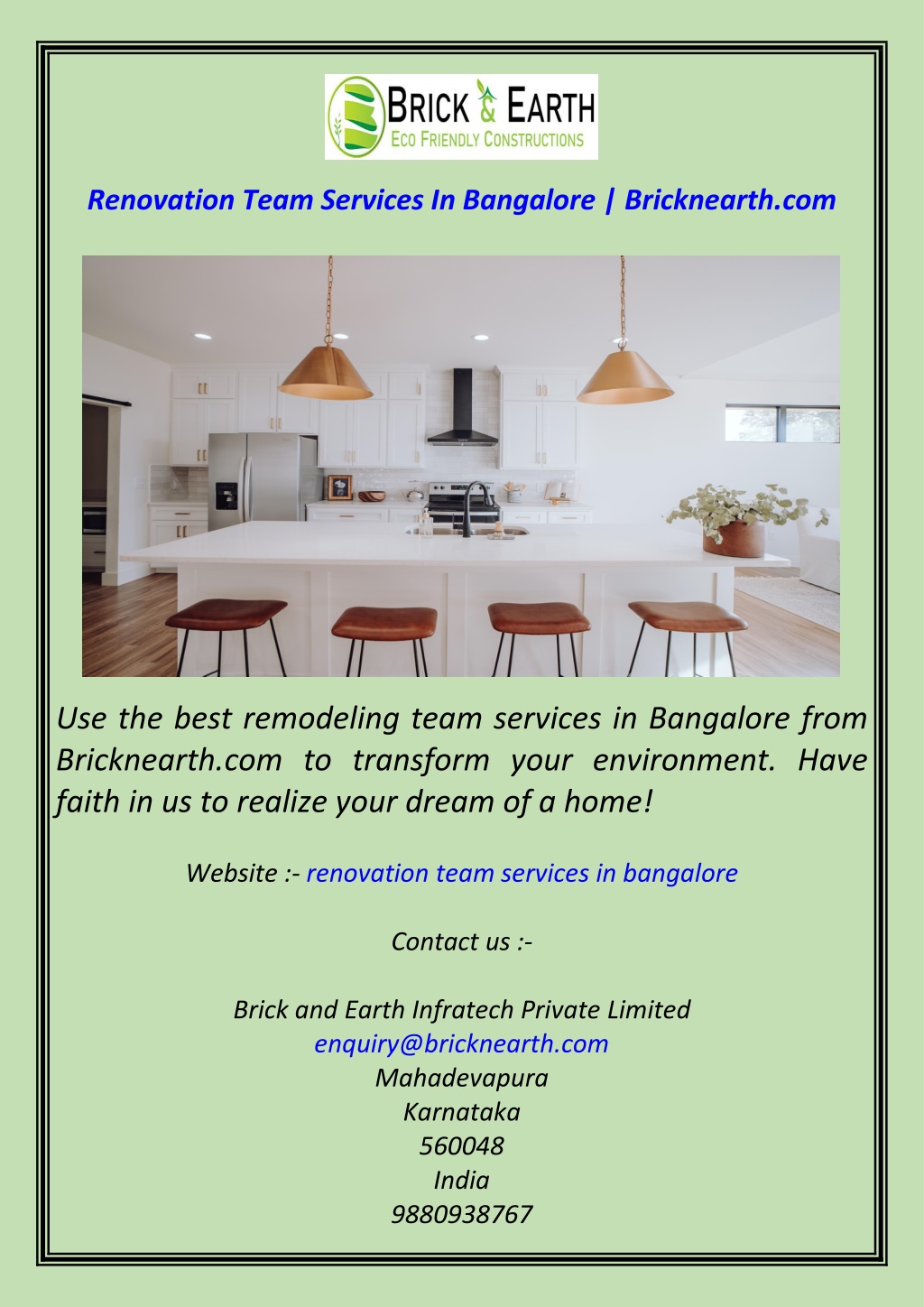 renovation team services in bangalore bricknearth l.w