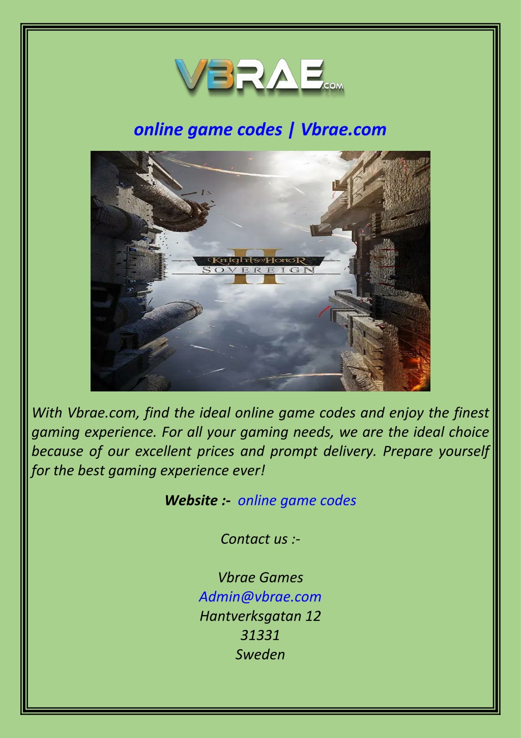 online game codes vbrae com l.w