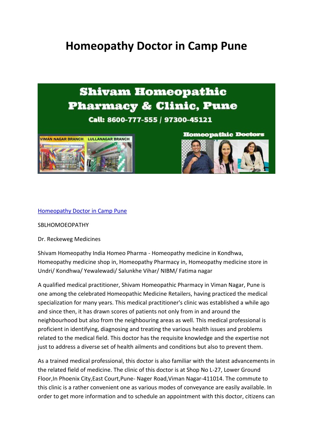 homeopathy doctor in camp pune l.w