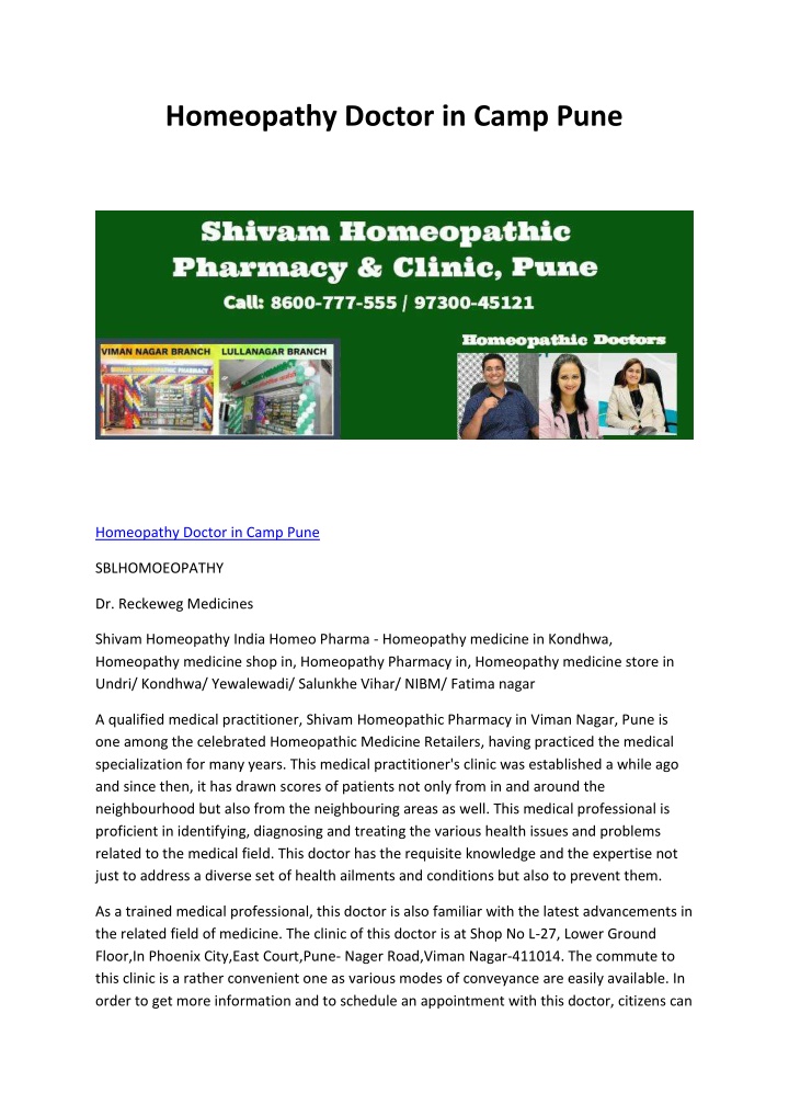 homeopathy doctor in camp pune n.w
