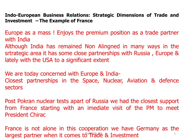 Strategic Indo-European Business Relations: Insights on Trade and Investment Dynamics between Europe and India