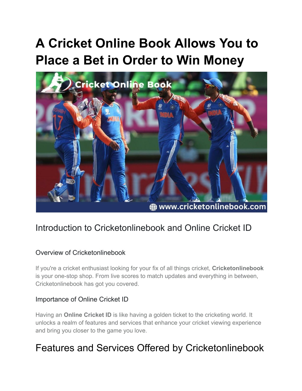 a cricket online book allows you to place l.w