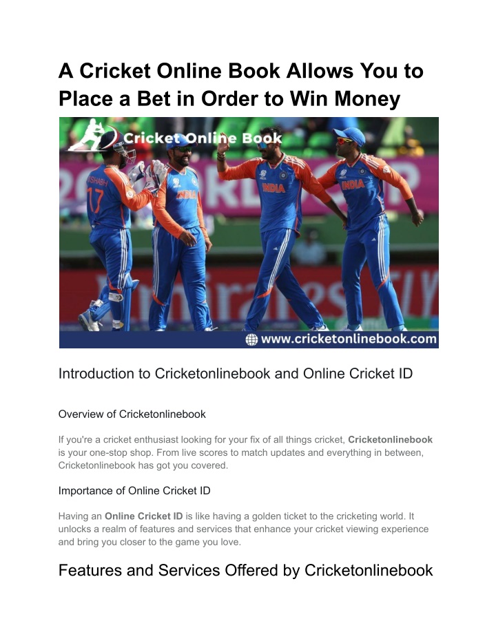 a cricket online book allows you to place n.w
