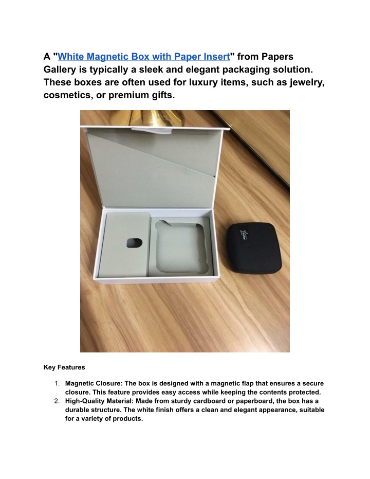 a white magnetic box with paper insert from n.w