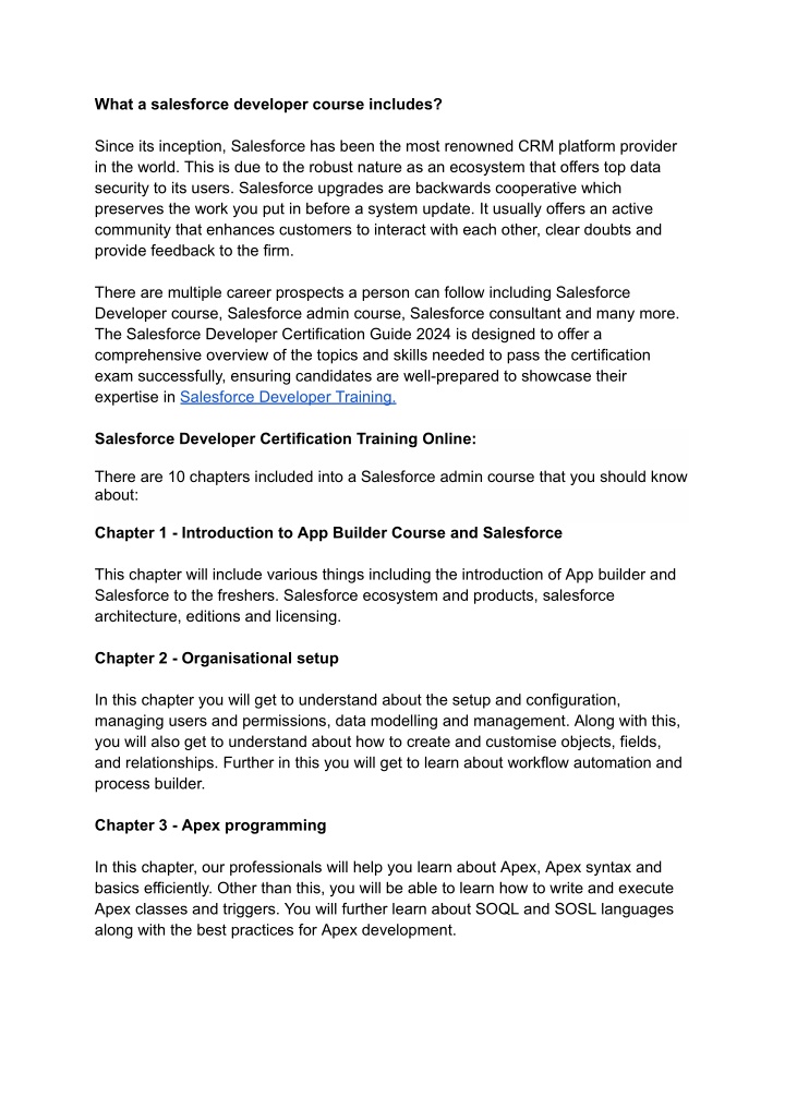 what a salesforce developer course includes n.w