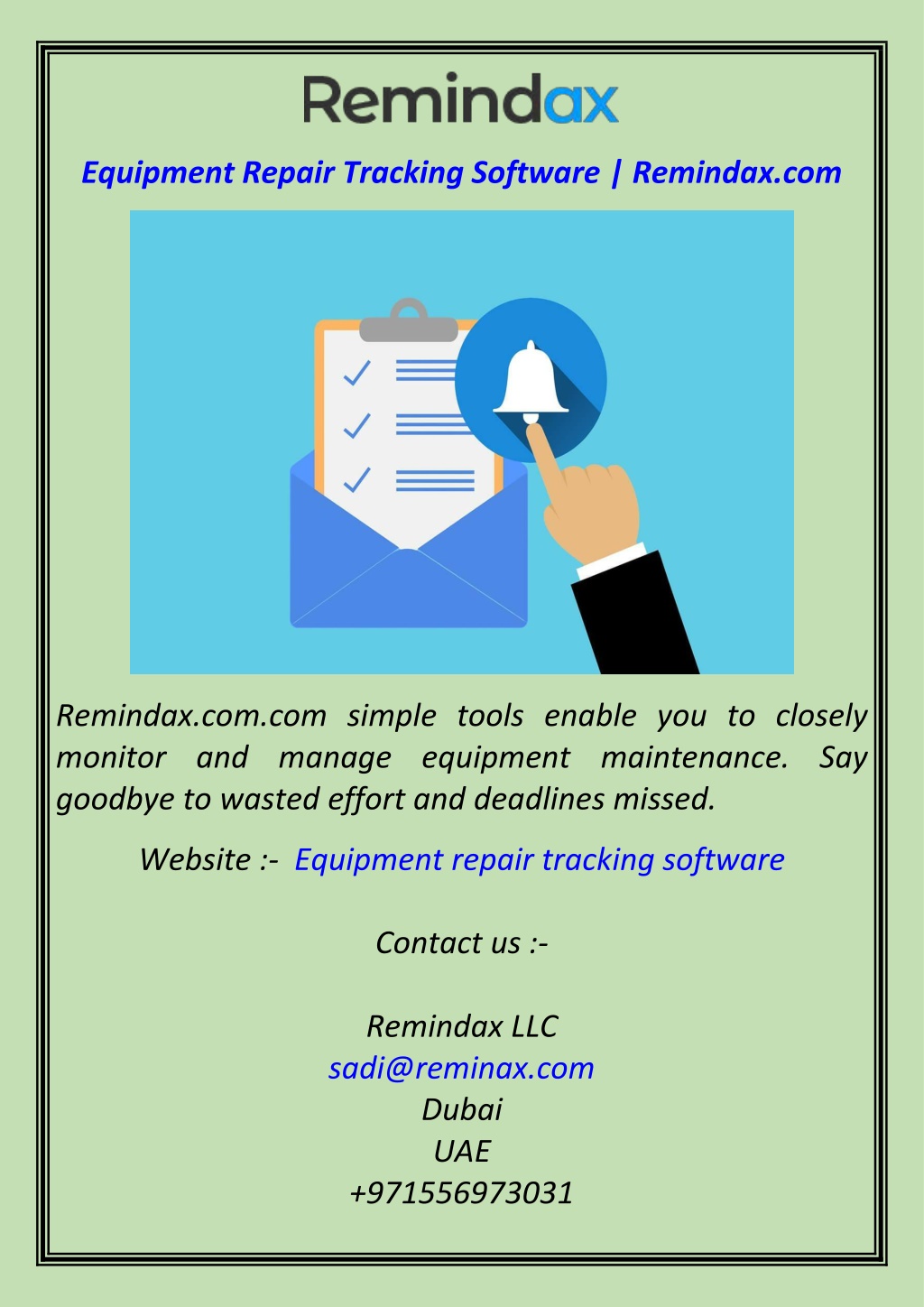 equipment repair tracking software remindax com l.w