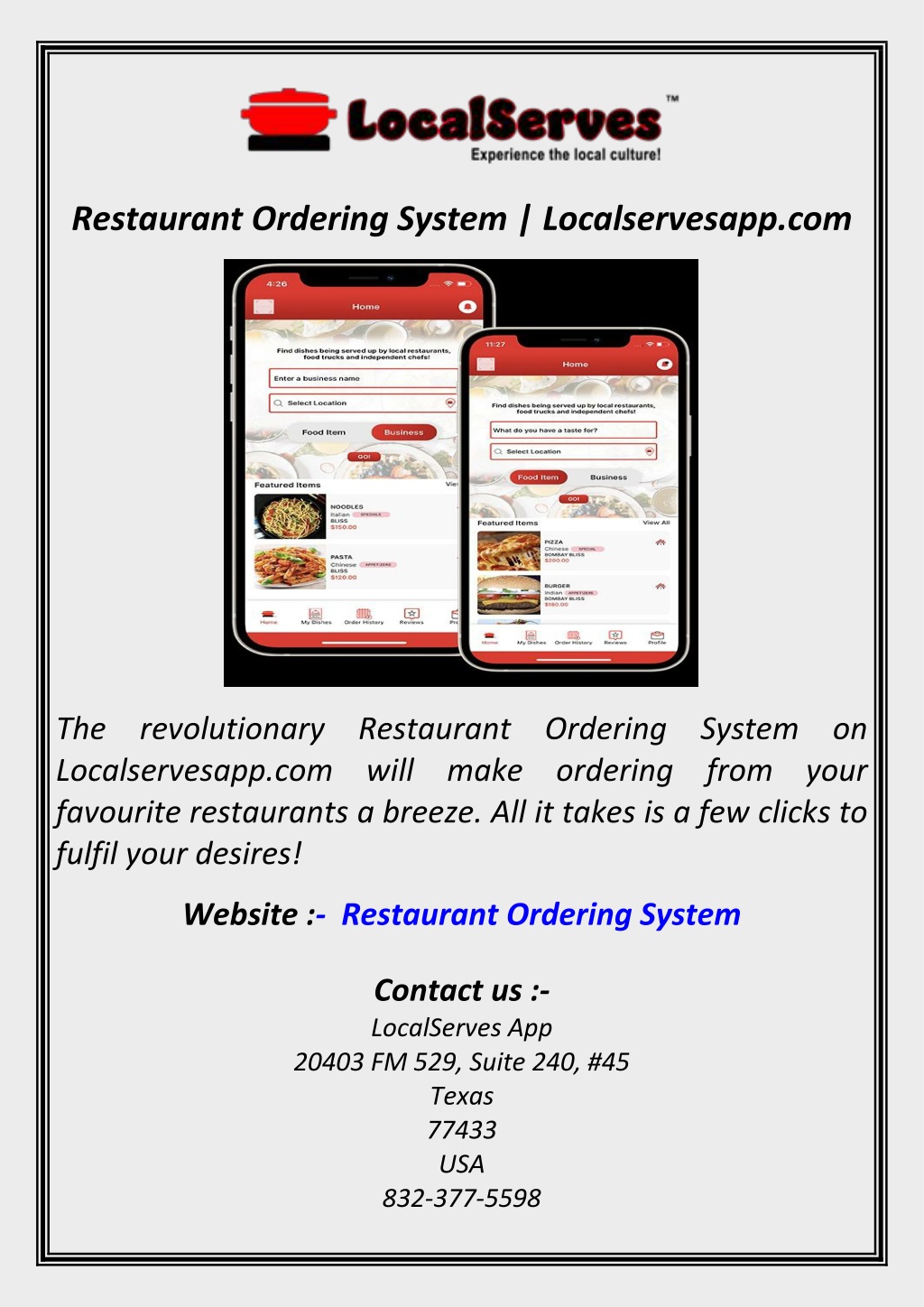 restaurant ordering system localservesapp com l.w