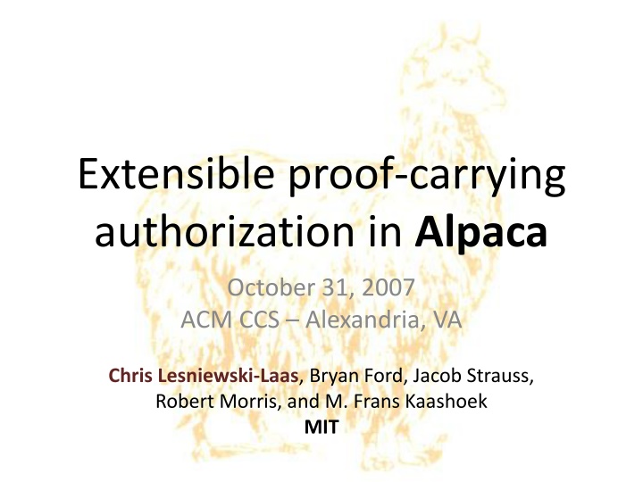 Enhancing Authorization in Alpaca: A Decade-old Approach Revisited