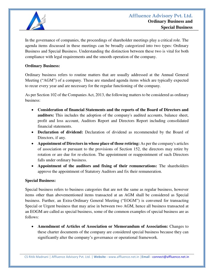 affluence advisory pvt ltd n.w