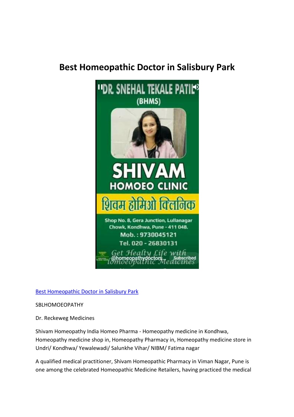 best homeopathic doctor in salisbury park l.w