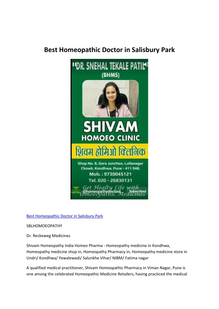 best homeopathic doctor in salisbury park n.w