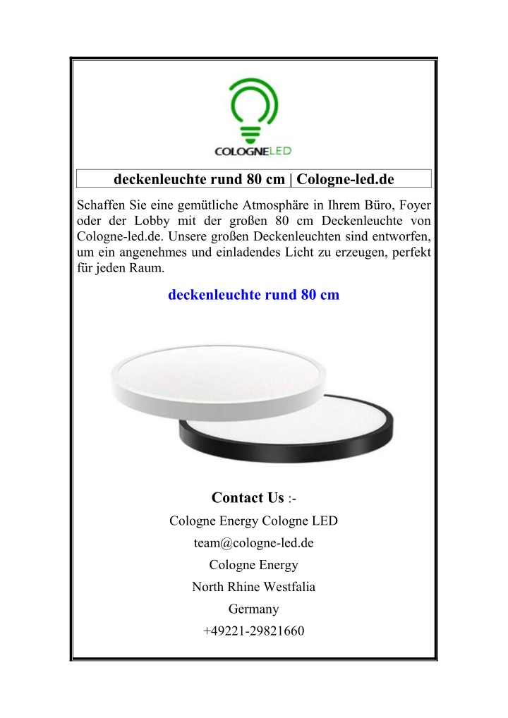 deckenleuchte rund 80 cm cologne led de n.w