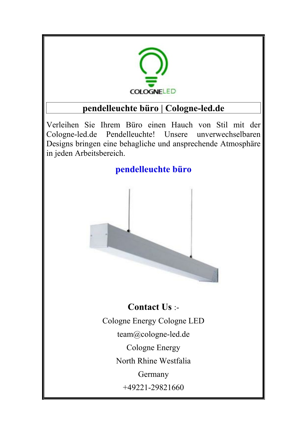 pendelleuchte b ro cologne led de l.w