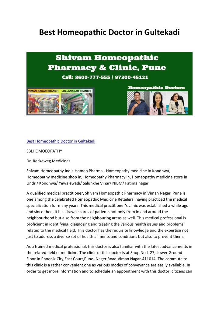 best homeopathic doctor in gultekadi n.w