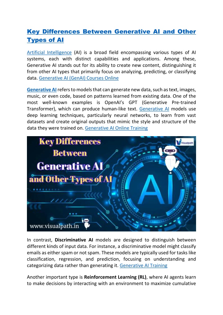 key differences between generative ai and other n.w