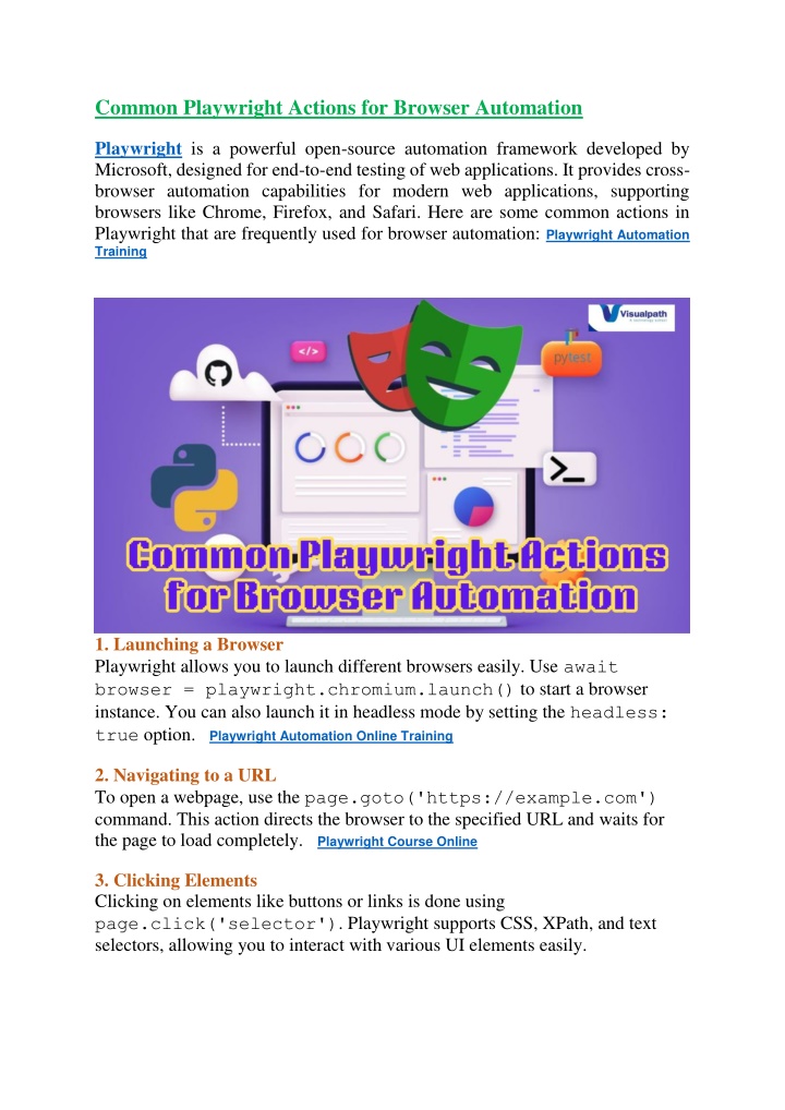 common playwright actions for browser automation n.w