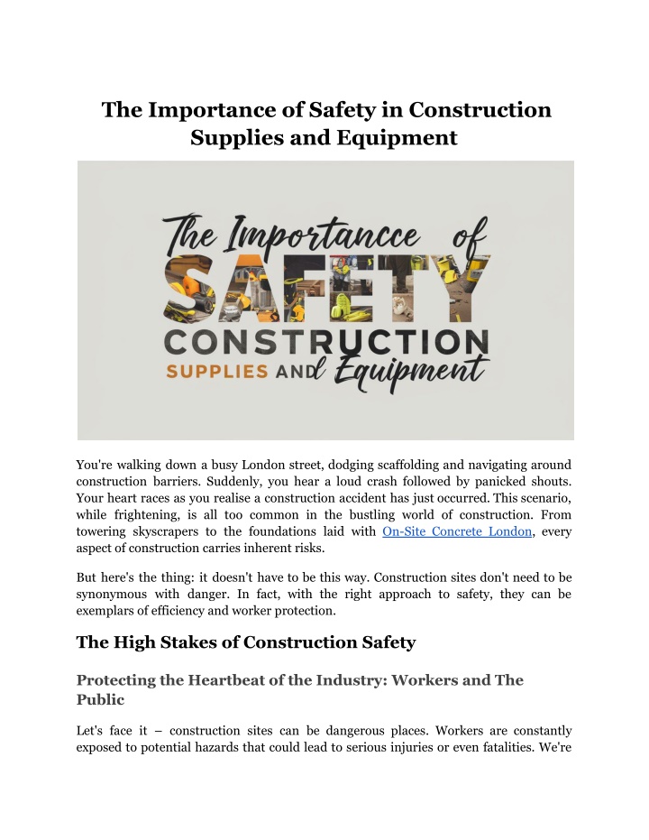 the importance of safety in construction supplies n.w