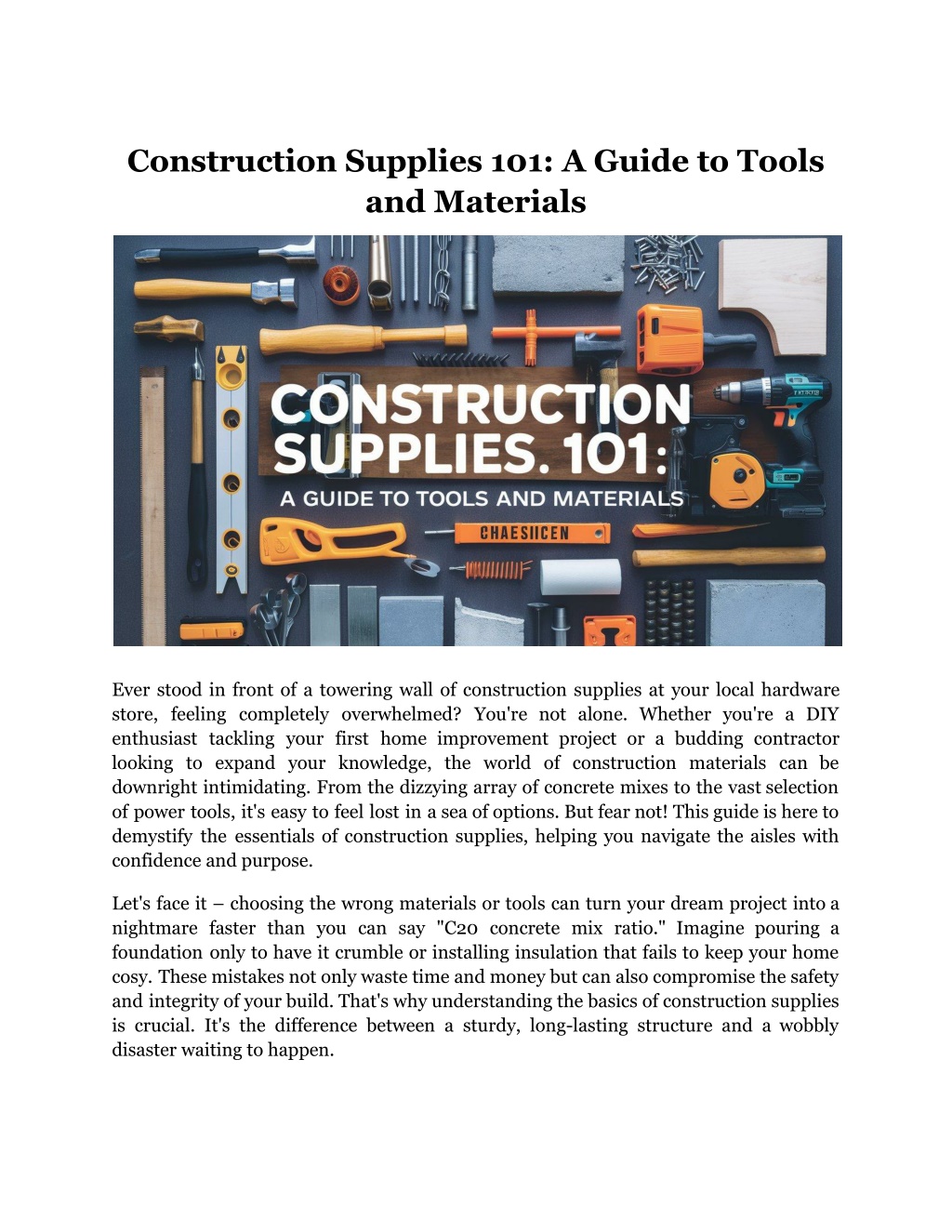 construction supplies 101 a guide to tools l.w