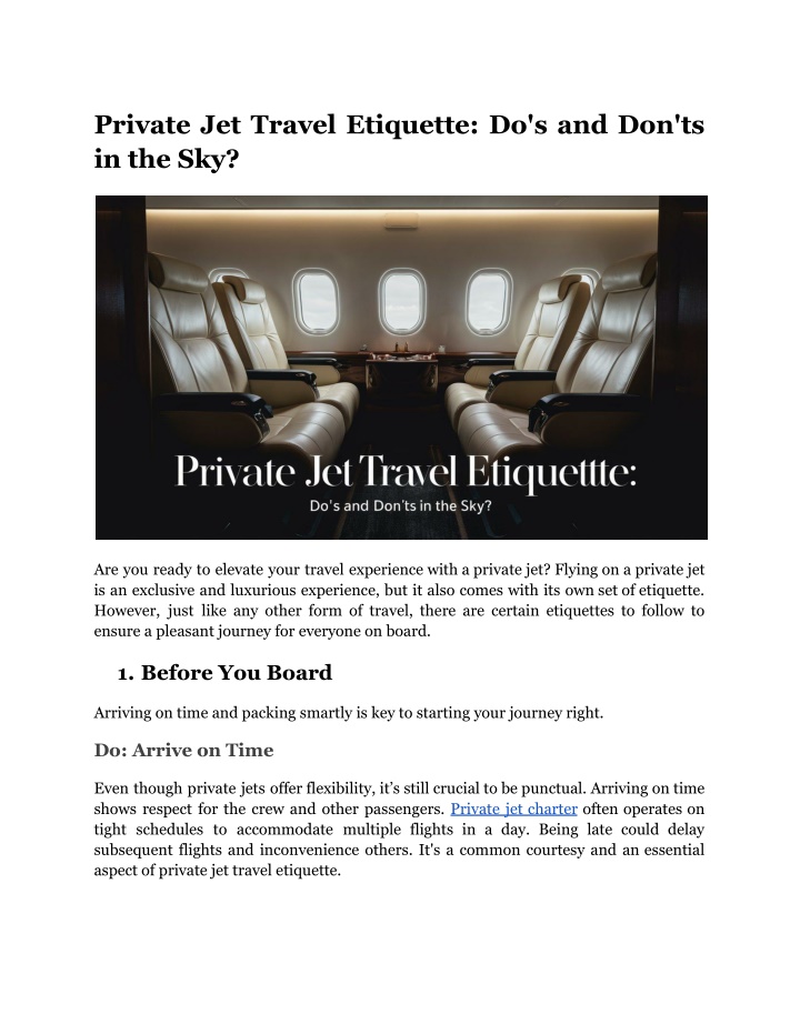 private jet travel etiquette n.w