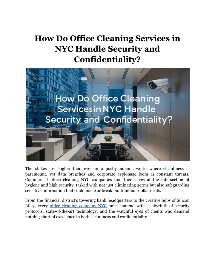 how do office cleaning services in nyc handle n.w