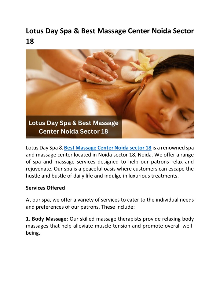 lotus day spa best massage center noida sector 18 n.w