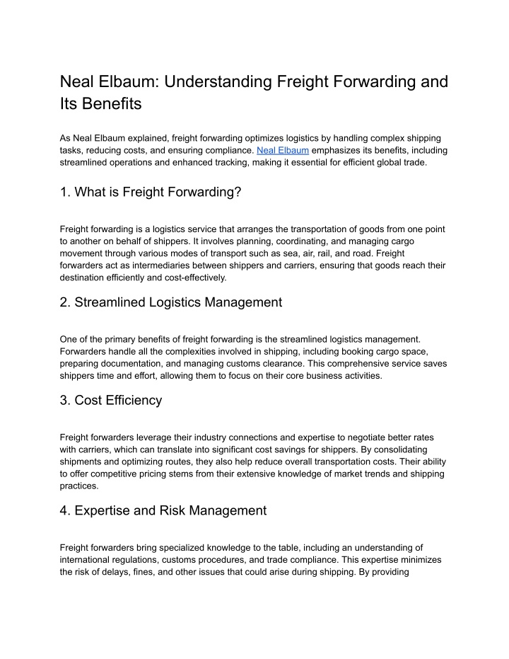 neal elbaum understanding freight forwarding n.w