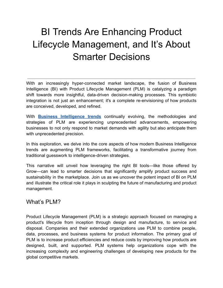 bi trends are enhancing product lifecycle n.w