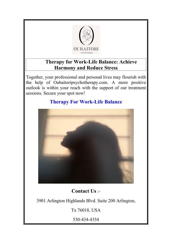 therapy for work life balance achieve harmony n.w