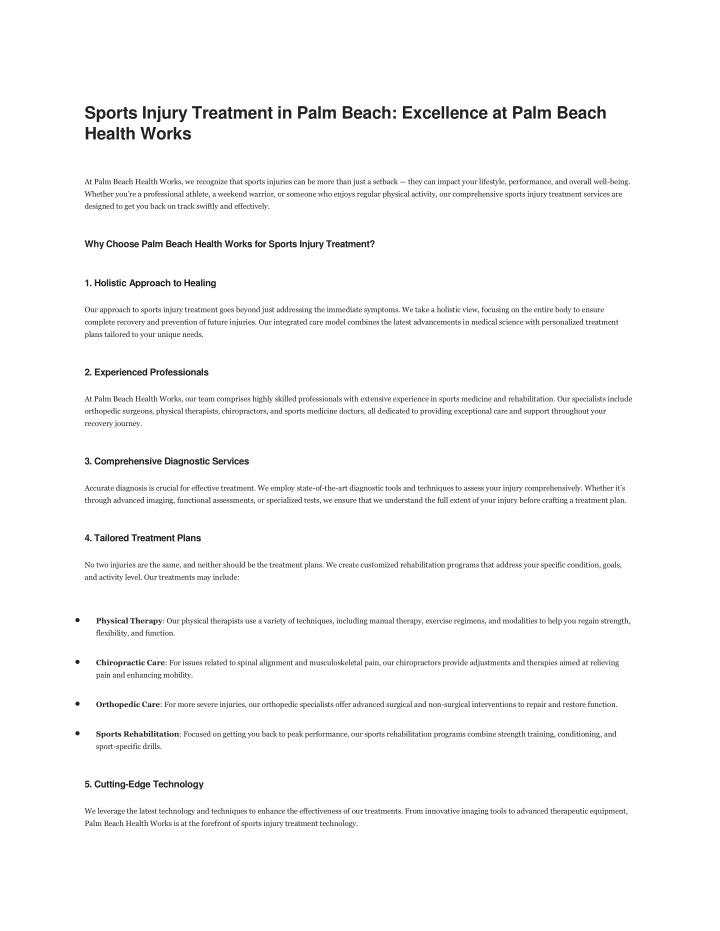 sports injury treatment in palm beach excellence n.w