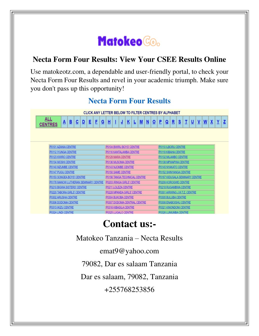 necta form four results view your csee results l.w