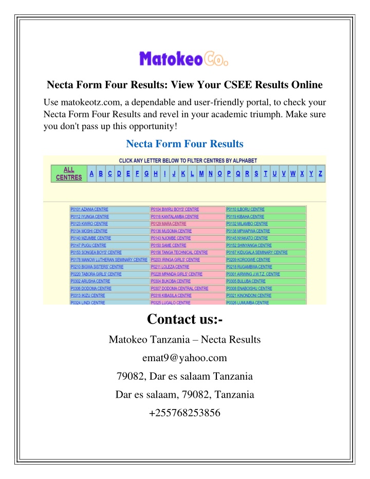 necta form four results view your csee results n.w