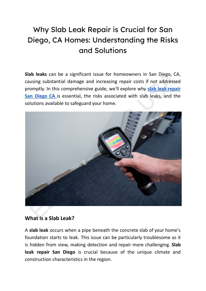 why slab leak repair is crucial for san diego n.w