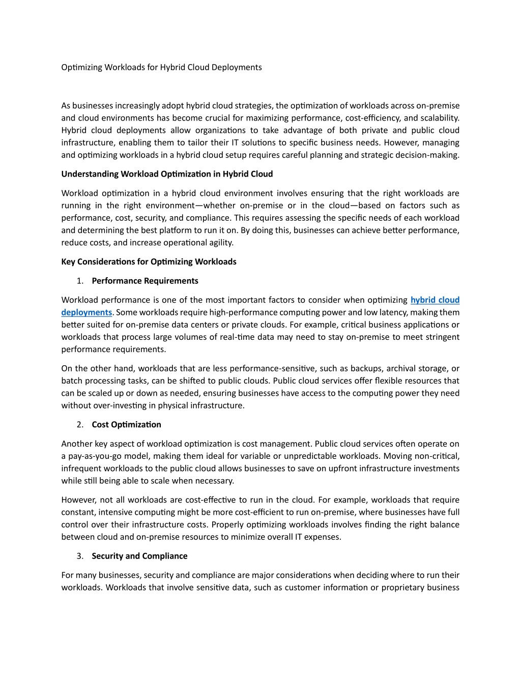 optimizing workloads for hybrid cloud deployments l.w