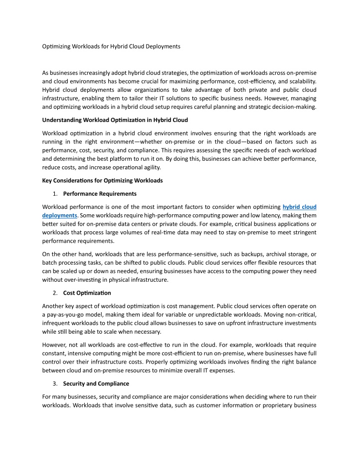 optimizing workloads for hybrid cloud deployments n.w