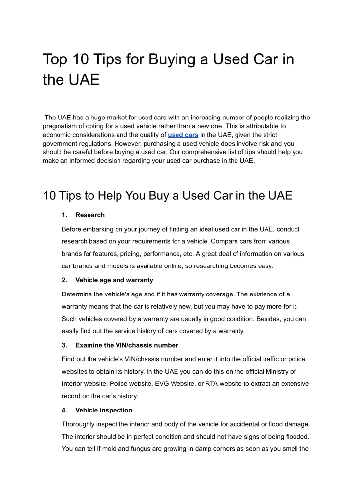 top 10 tips for buying a used car in the uae n.w