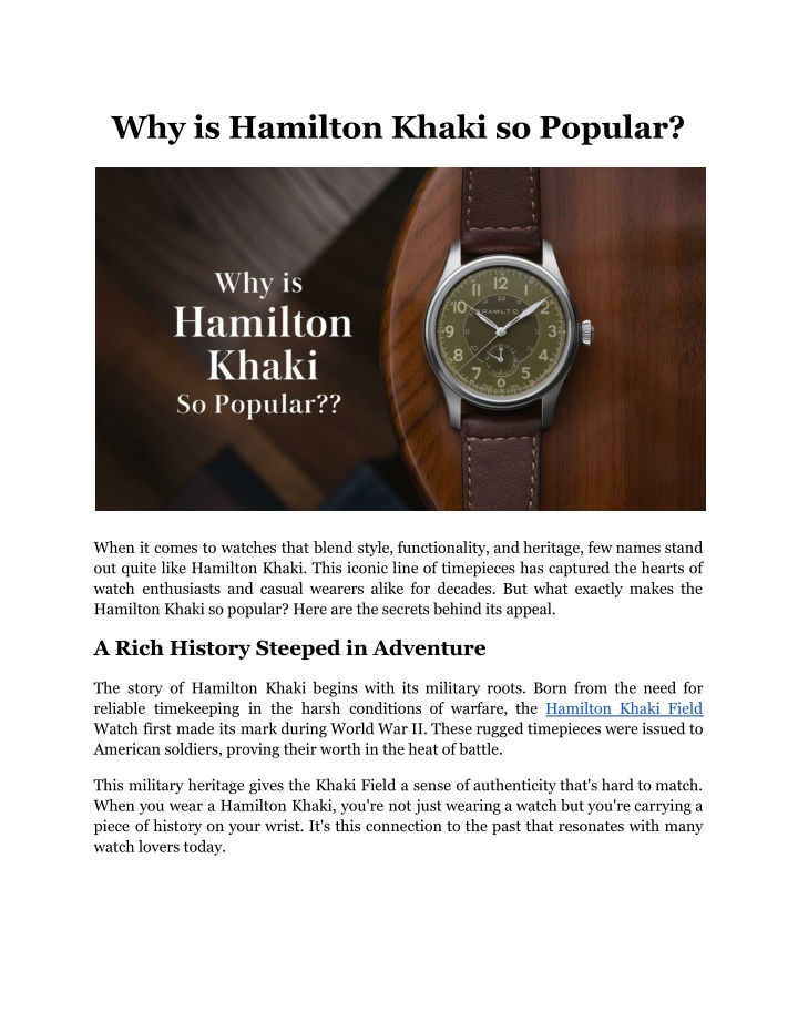 why is hamilton khaki so popular n.w