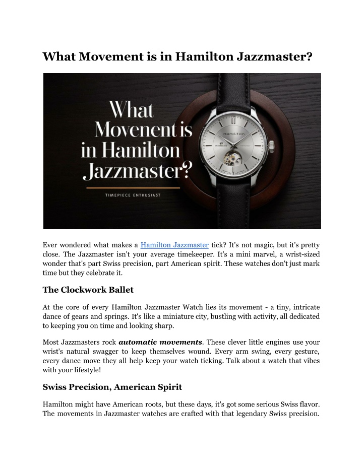 what movement is in hamilton jazzmaster n.w