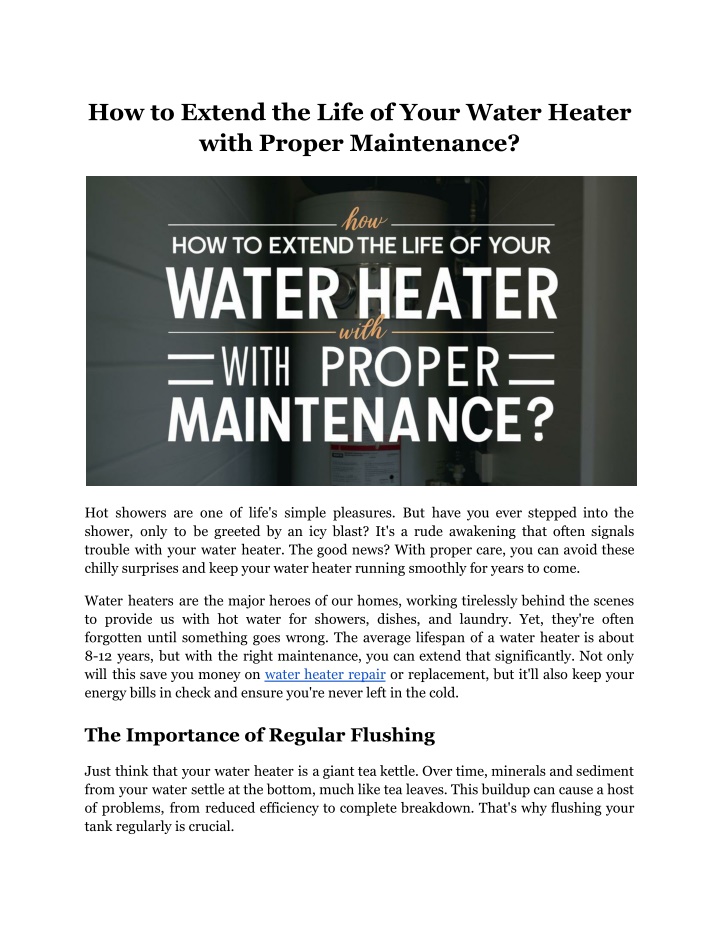 how to extend the life of your water heater with n.w