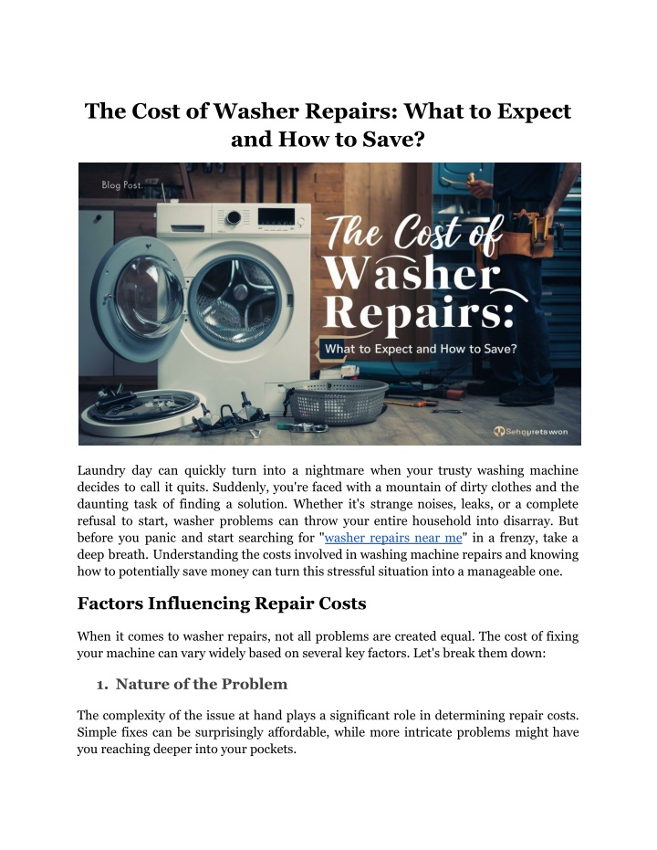 the cost of washer repairs what to expect n.w