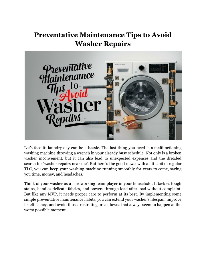 preventative maintenance tips to avoid washer n.w