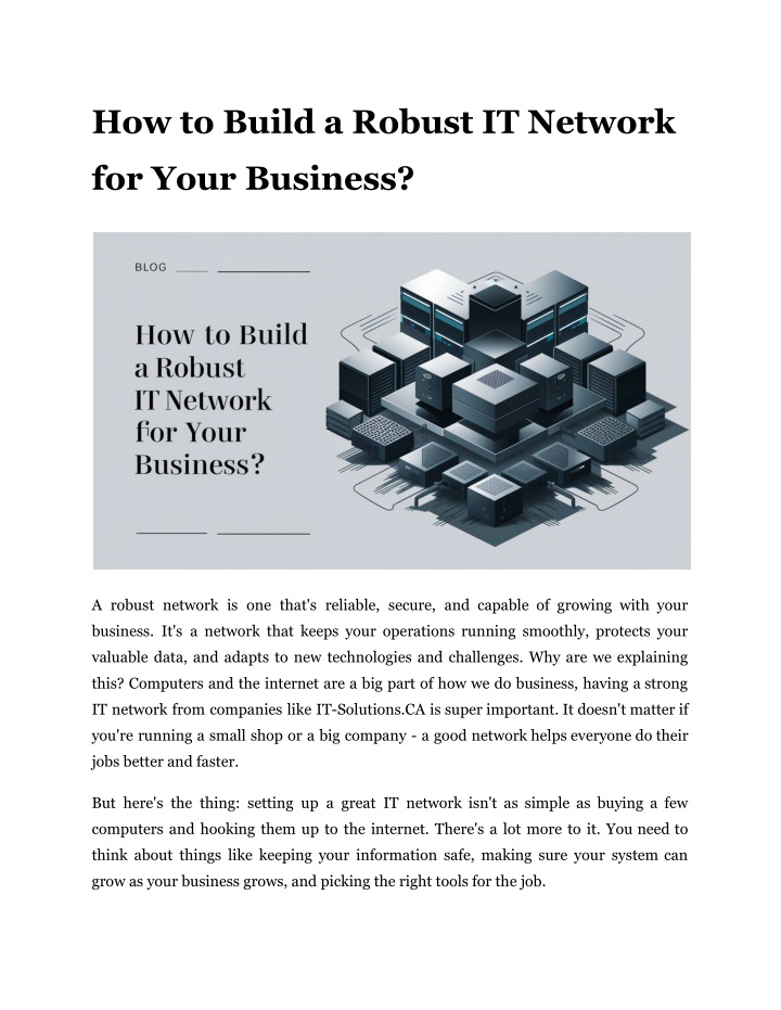 how to build a robust it network n.w