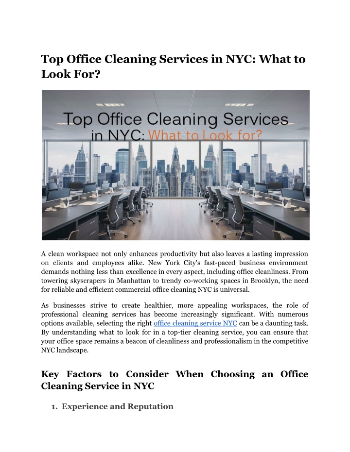 top office cleaning services in nyc what to look n.w