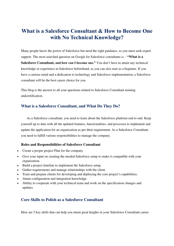 what is a salesforce consultant how to become n.w