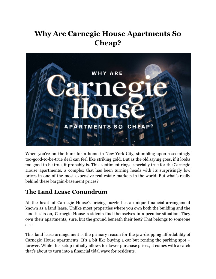 why are carnegie house apartments so cheap n.w