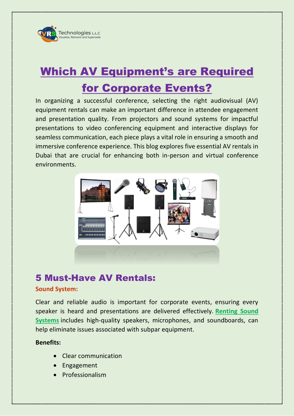 which av equipment s are required for corporate l.w