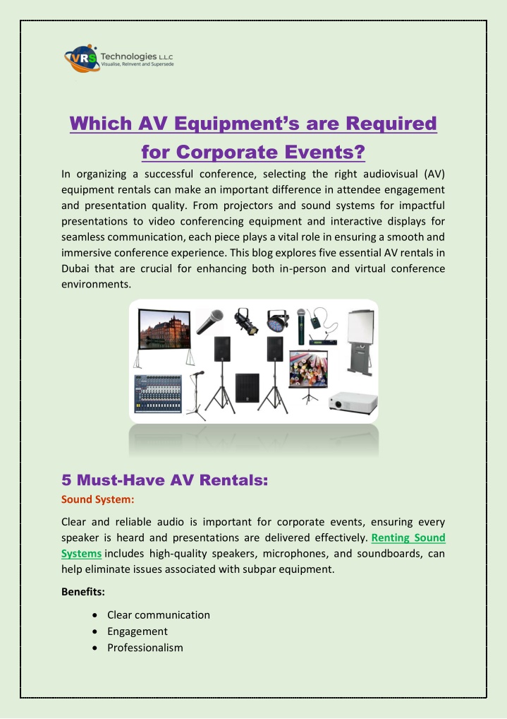 which av equipment s are required for corporate n.w