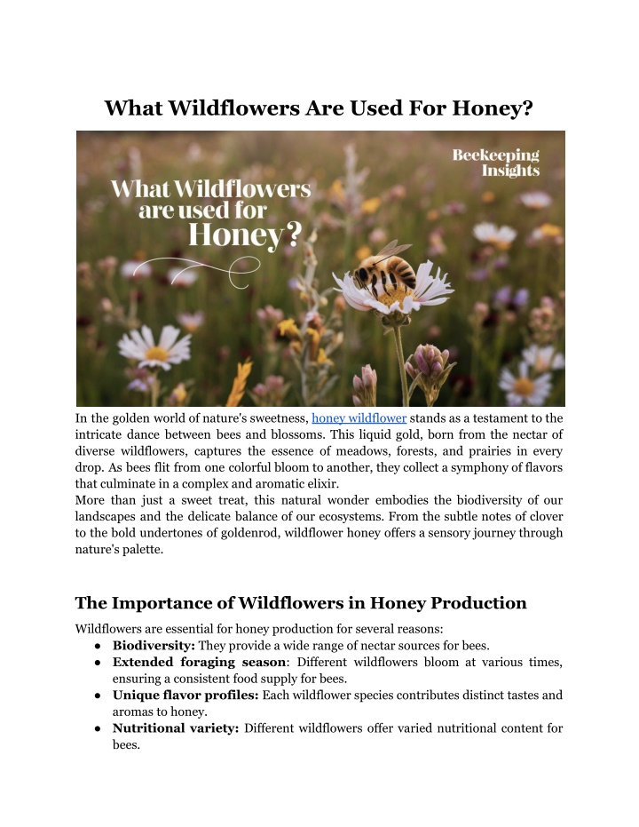 what wildflowers are used for honey n.w
