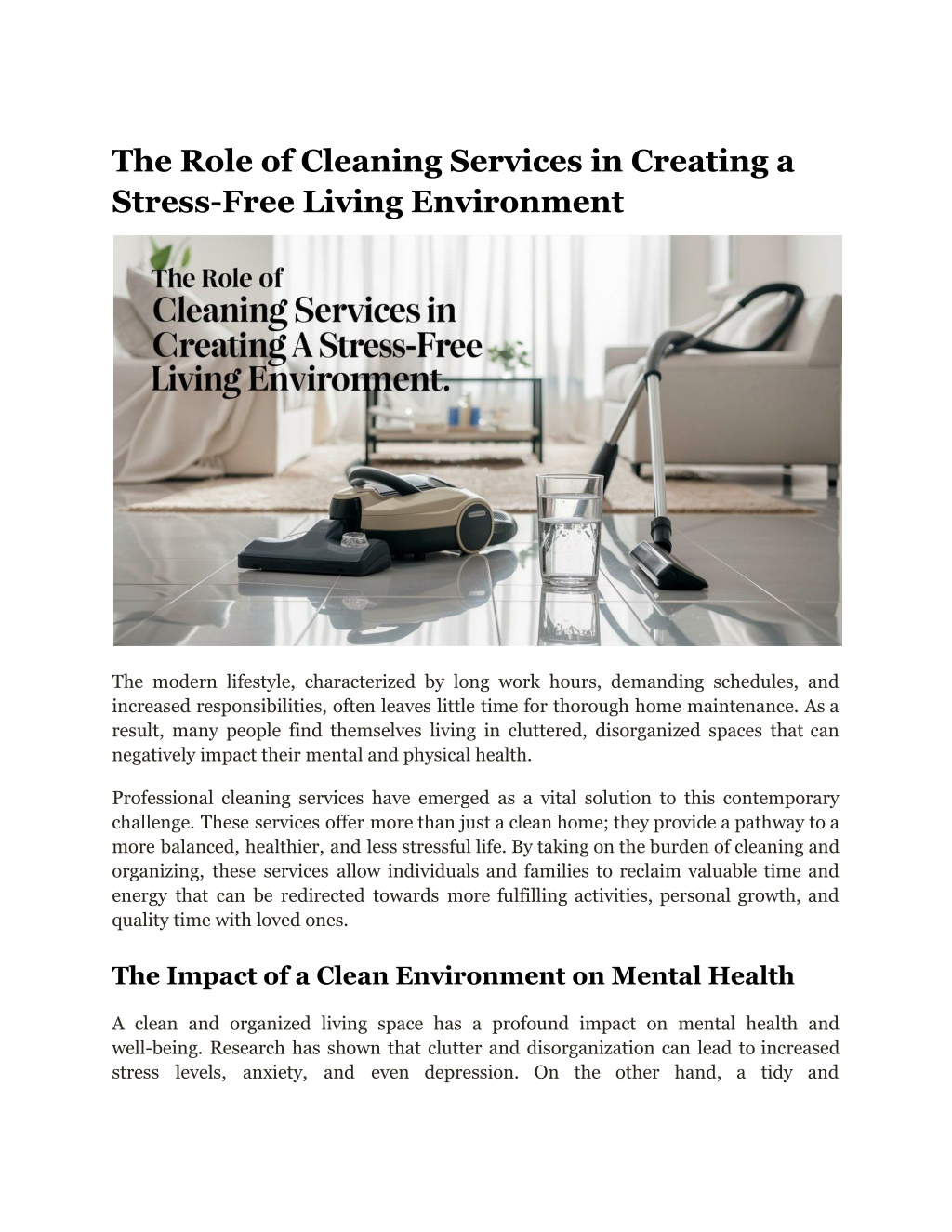 the role of cleaning services in creating l.w