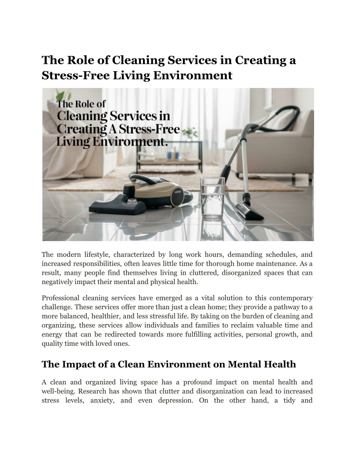 the role of cleaning services in creating n.w