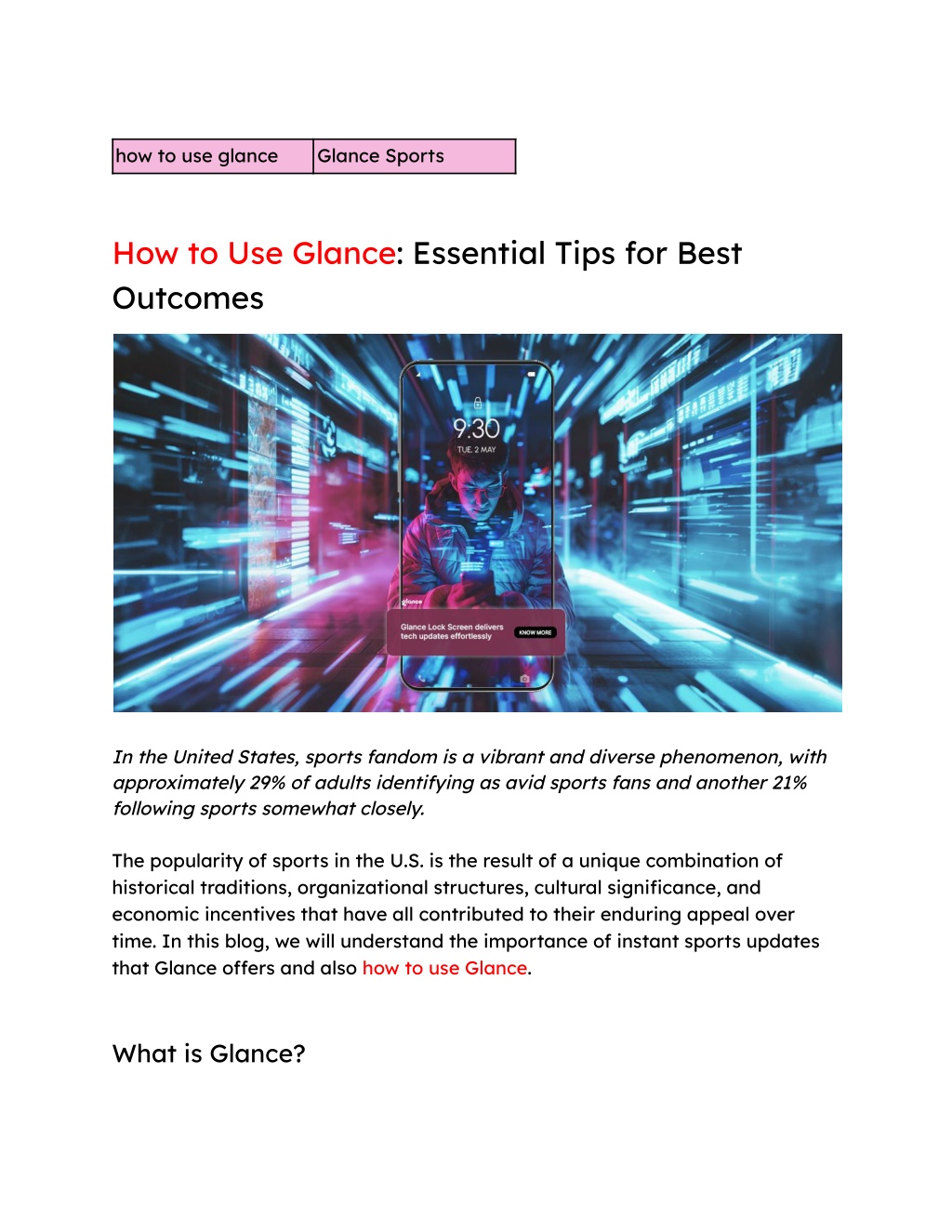 how to use glance l.w